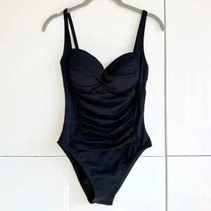 La Blanca By Rod Beattie Black Island Goddess Twist Bra One Piece Swimsuit Sz 6